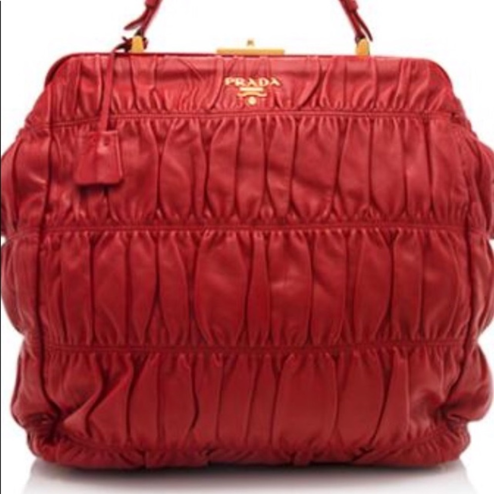 *️⃣SOLD*️⃣Prada Red Gaufre Leather Frame Top Bag